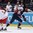 OSTRAVA, CZECH REPUBLIC - MAY 7: USA's Brock Nelson #29 stickhandles the puck up ice with pressure from Belarus' Nikolai Stasenko #5 during preliminary round action at the 2015 IIHF Ice Hockey World Championship. (Photo by Andrea Cardin/HHOF-IIHF Images)

